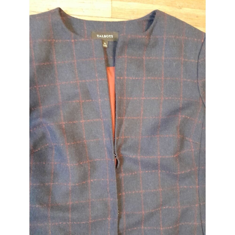 Talbots Wool Blend Career Formal Academia Preppy Size 14 Windowpane Blazer Blue - Picture 3 of 11